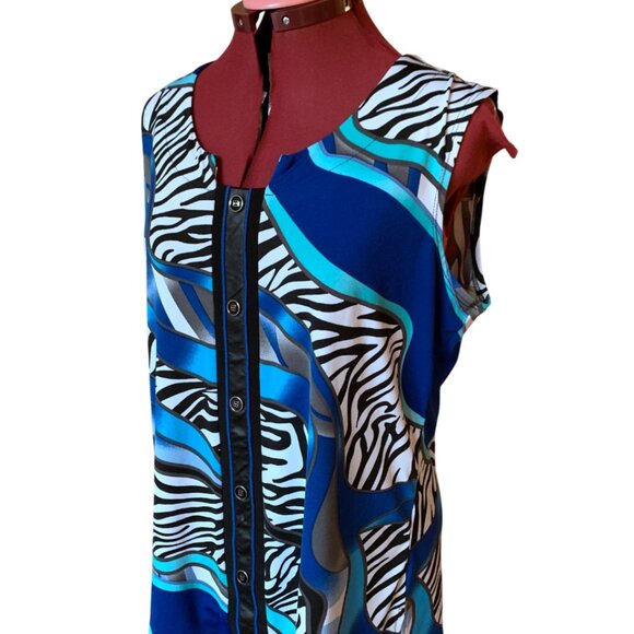 MODE VIN ROUGE - Sleeveless blouse abstract zebra patterns Blue Black / XL - Picture 2 of 7